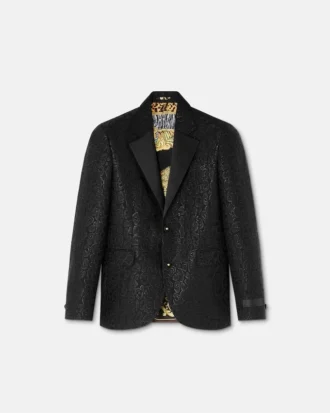 Blazer cu un singur rând de nasturi, din jacquard cu imprimeu leopard