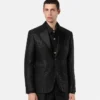 Blazer cu un singur rând de nasturi, din jacquard cu imprimeu leopard