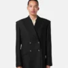 Blazer din lână cu dungi, cu două rânduri de nasturi Blazer din lână cu dungi, cu două rânduri de nasturi