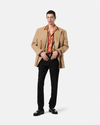Blazer din lână melanj cu două rânduri de nasturi