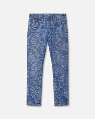 Blugi regular fit cu model jacquard Barocco