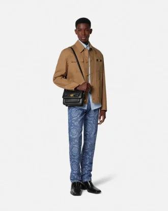 Blugi regular fit cu model jacquard Barocco
