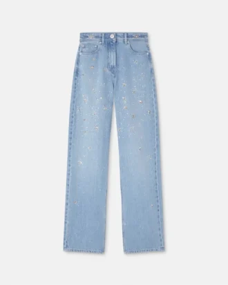 Blugi regular fit cu talie înaltă și detalii decorative Blugi regular fit cu talie înaltă și detalii decorative