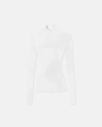 Bluză ajustată din tricot cu nervuri din lână merino