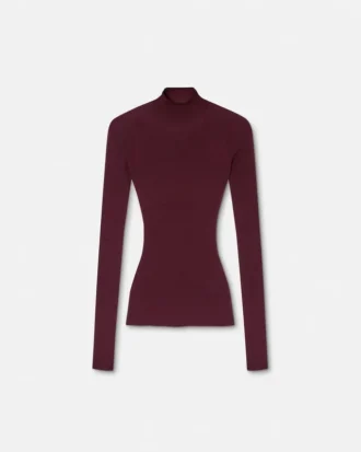Bluză ajustată din tricot cu nervuri din lână merino