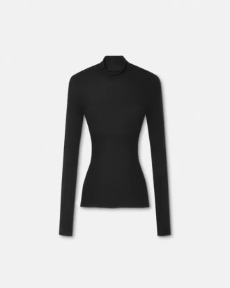 Bluză ajustată din tricot cu nervuri din lână merino