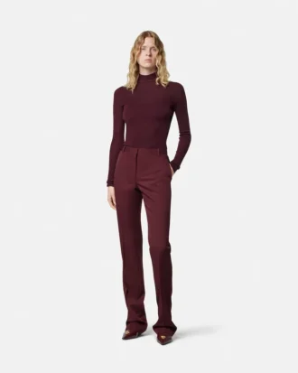 Bluză ajustată din tricot cu nervuri din lână merino