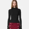 Bluză ajustată din tricot cu nervuri din lână merino