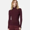 Bluză ajustată din tricot cu nervuri din lână merino