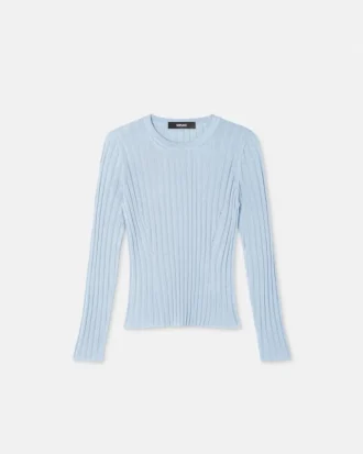Bluză cu guler rotund, din tricot cu nervuri, din amestec de viscoză