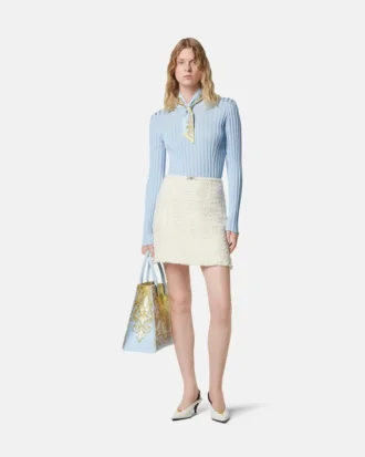 Bluză cu guler rotund, din tricot cu nervuri, din amestec de viscoză