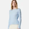 Bluză cu guler rotund, din tricot cu nervuri, din amestec de viscoză Bluză cu guler rotund, din tricot cu nervuri, din amestec de viscoză