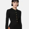 Bluză Henley din tricot cu nervuri din lână merino