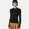 Bluză Henley din tricot cu nervuri din lână merino