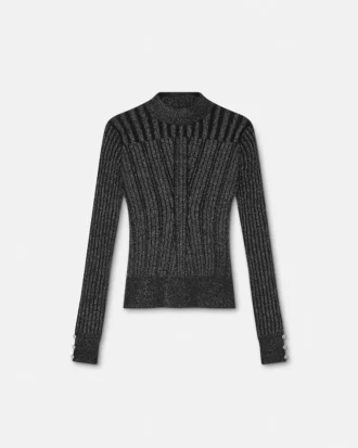 Bluză tricotată cu nervuri din amestec de lurex
