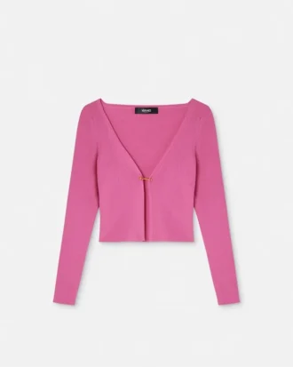 Cardigan ajustat din tricot cu nervuri și ac de siguranță
