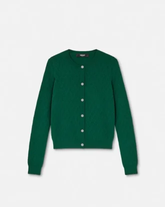 Cardigan ajustat din tricot jacquard din viscoză