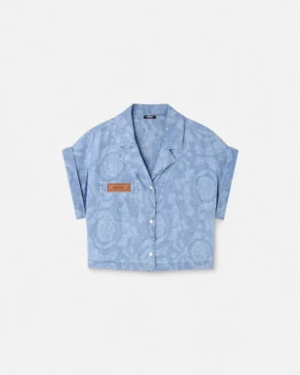 Cămașă boxy din cambric jacquard Barocco