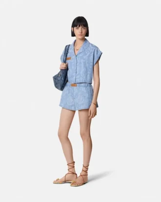 Cămașă boxy din cambric jacquard Barocco