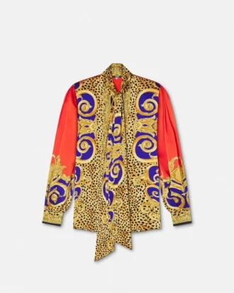 Cămașă Lavallière din mătase Barocco Silk Cheetah