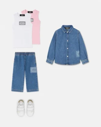 Cămașă pentru copii din denim cu logo vintage din anii ’90