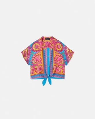 Cămașă scurtă din twill de mătase imprimată pentru copii