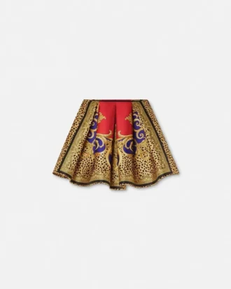 Fustă balerină din mătase Barocco Silk cu imprimeu Cheetah