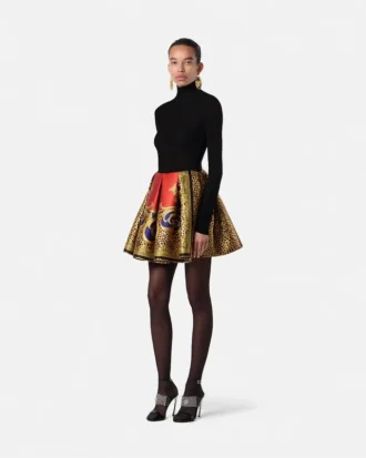 Fustă balerină din mătase Barocco Silk cu imprimeu Cheetah