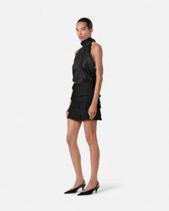 Fustă mini ajustată din satin reversibil