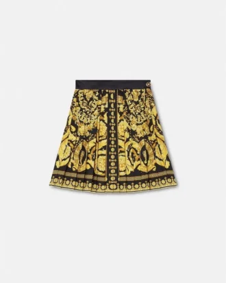 Fustă mini plisată din twill de mătase imprimat