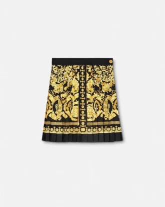 Fustă mini plisată din twill de mătase imprimat