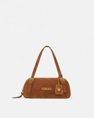 Geantă de umăr Versace Tag din piele întoarsă Geantă de umăr Versace Tag din piele întoarsă