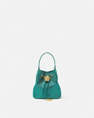 Geantă mini bucket din satin cu ornamente La Medusa