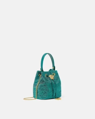 Geantă mini bucket din satin cu ornamente La Medusa