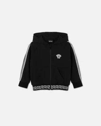 Hanorac cu glugă și fermoar din bumbac jersey brodat pentru copii