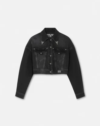 Jacheta din denim cu emblemă florală V-Emblem