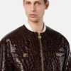 Jacheta din piele lăcuită cu efect de crocodil Jacheta din piele lăcuită cu efect de crocodil