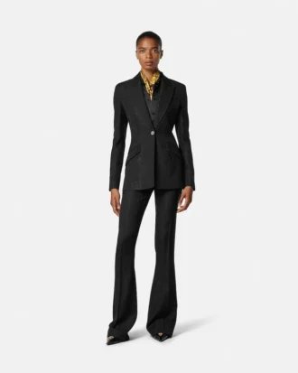 Pantaloni din amestec de lână și jacquard cu imprimeu piton