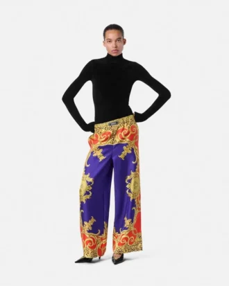 Pantaloni din mătase Cheetah Barocco Silk
