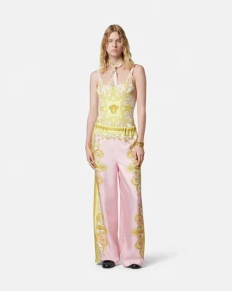Pantaloni din twill de mătase imprimați