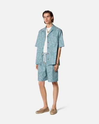 Pantaloni scurți din denim jacquard Barocco