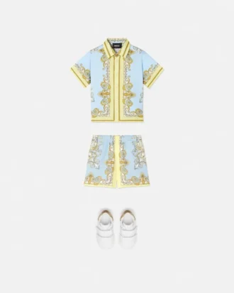 Cămașă din twill de mătase cu imprimeu pentru copii