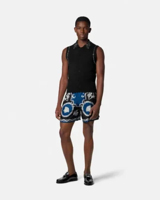 Pantaloni scurți slim din twill de mătase imprimat Pantaloni scurți slim din twill de mătase imprimat