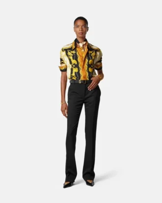 Pantaloni slim din gabardină elastică de lână