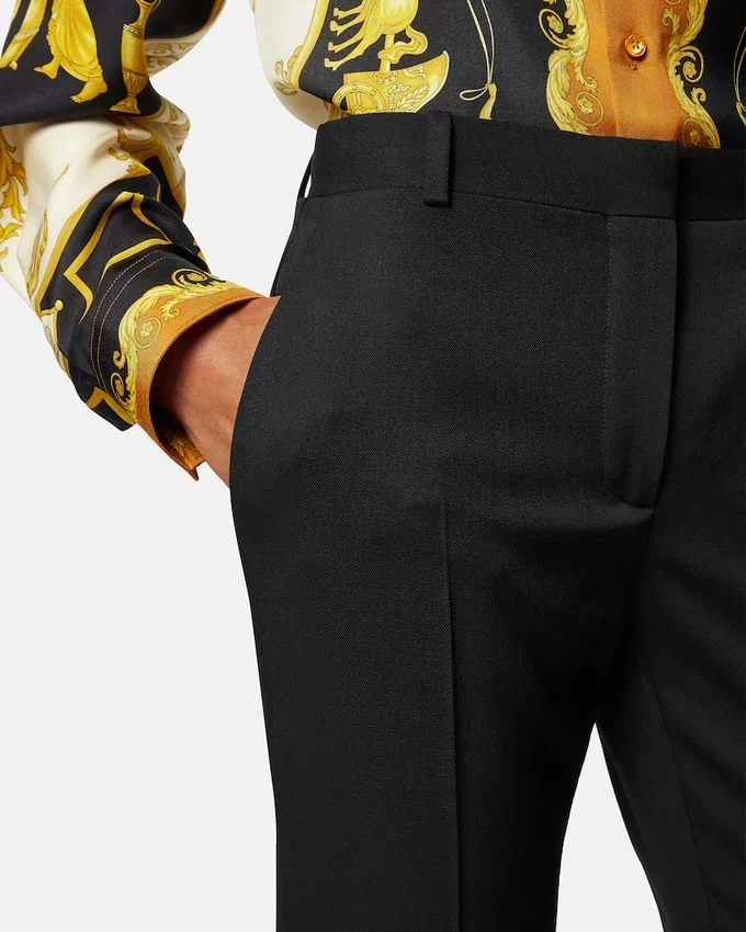 Pantaloni slim din gabardină elastică de lână Pantaloni slim din gabardină elastică de lână
