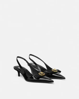 Pantofi cu baretă din piele lăcuită cu fundă Gianni Ribbon 45 mm