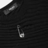 Pulover asimetric din tricot cu nervuri și ac de siguranță Pulover asimetric din tricot cu nervuri și ac de siguranță