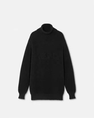 Pulover cu guler lung din tricot cu logo