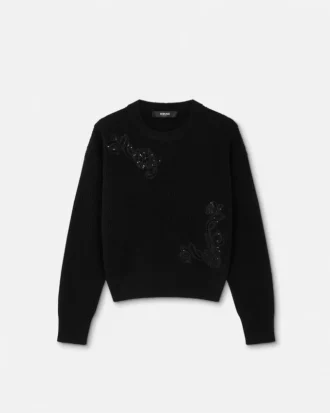 Pulover tricotat cu broderie Barocco Leaf