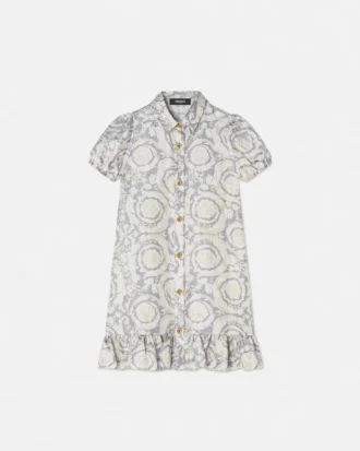 Rochie cămașă din twill de mătase imprimată pentru copii
